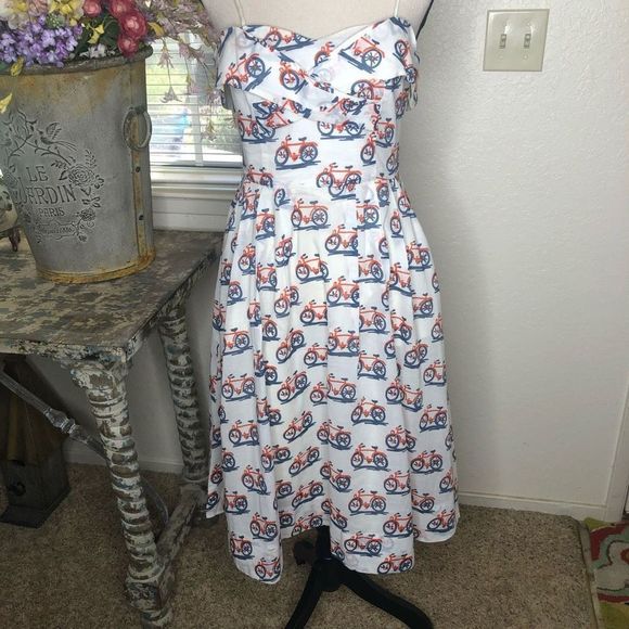 Anthropologie Strapless Dress with Bicycle Print - Picture 2 of 15